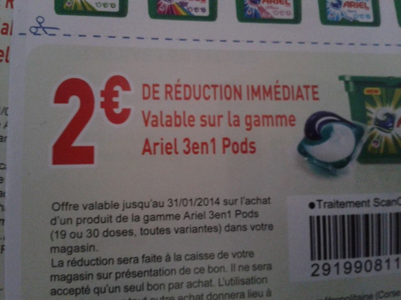 Coupons reduction lessive ariel