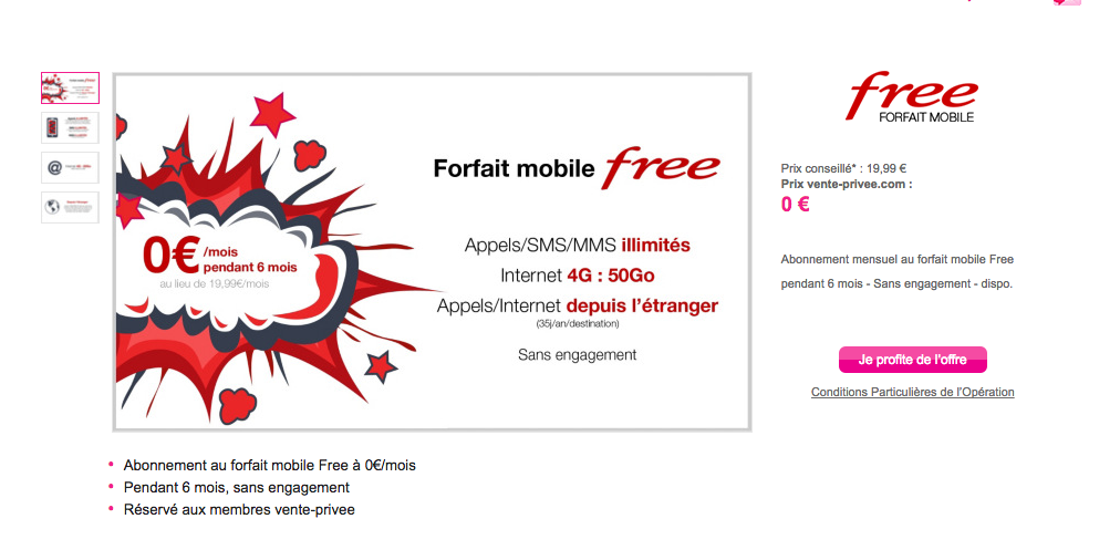 Ventes privées Free : Forfait 0€