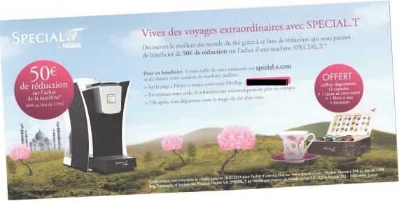 50€ de réduction sur machine à thé Special . t : Code promo