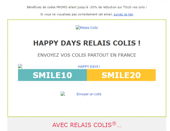 20 r duction pour les envois RELAIS COLIS  Code  promo 