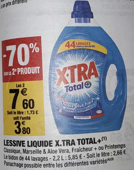 Lessive Liquide Printemps X-TRA : les 4 bidons de 2,2L à Prix