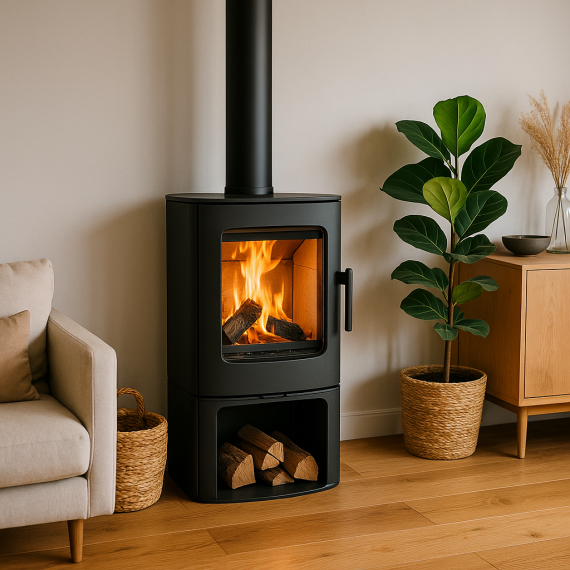 poêle à bois moderne dans un salon design
